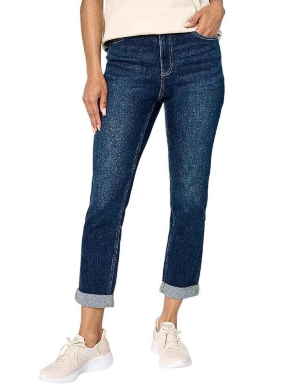 MARTHA STEWART Women's Signature Indigo Rolled Hem Ankle Jeans Sz 12P Dark Wash